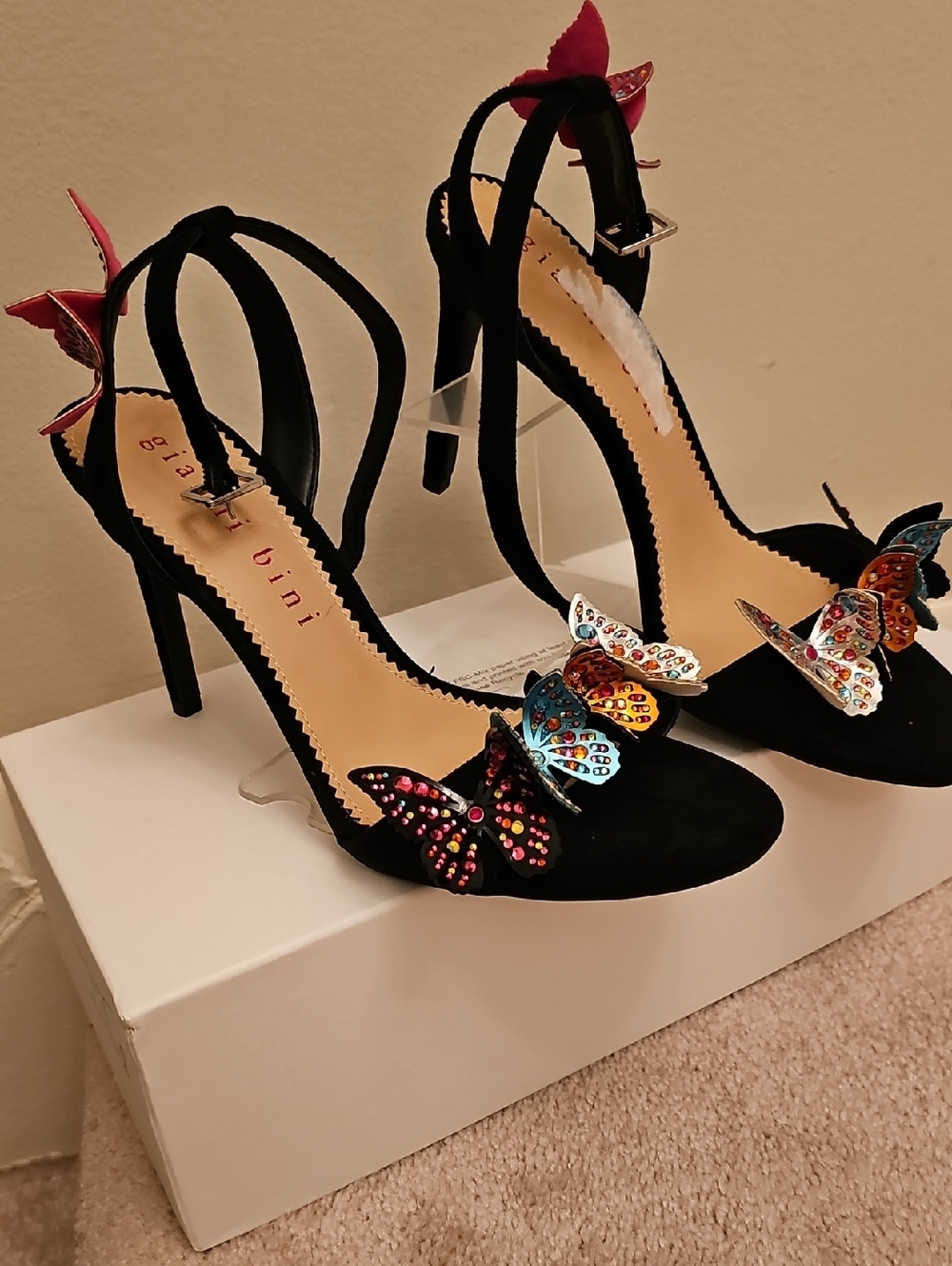 Bejio Bini Black Suede Butterfly Strap High Heels
